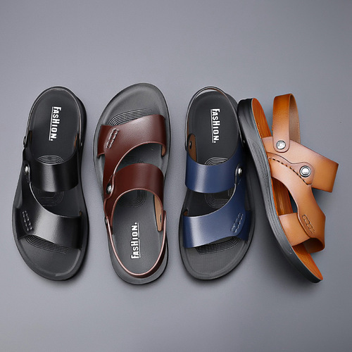 Men's sandals summer new breathable casual youth trendy beach shoes non-slip open toe dual-purpose leather sandals and slippers