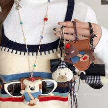 皮革蜡绳布艺香肠狗眼睛夹项链卡通休闲百搭毛衣链设计感小众项饰