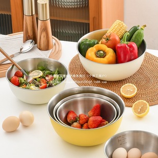 Stainless Steel Basin Household Baking Egg Beating Cooking Basin with Capacity Scale Simple Ins Style Three-Piece Salad Bowl
