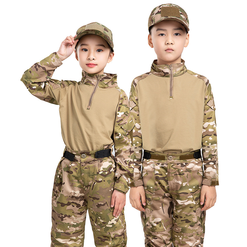 Children's Camouflage Suit Set, Long Sleeve Frog Suit, Expansion Training Tactical Uniform for Boys and Girls, Primary School Students, Summer Camp Clothing