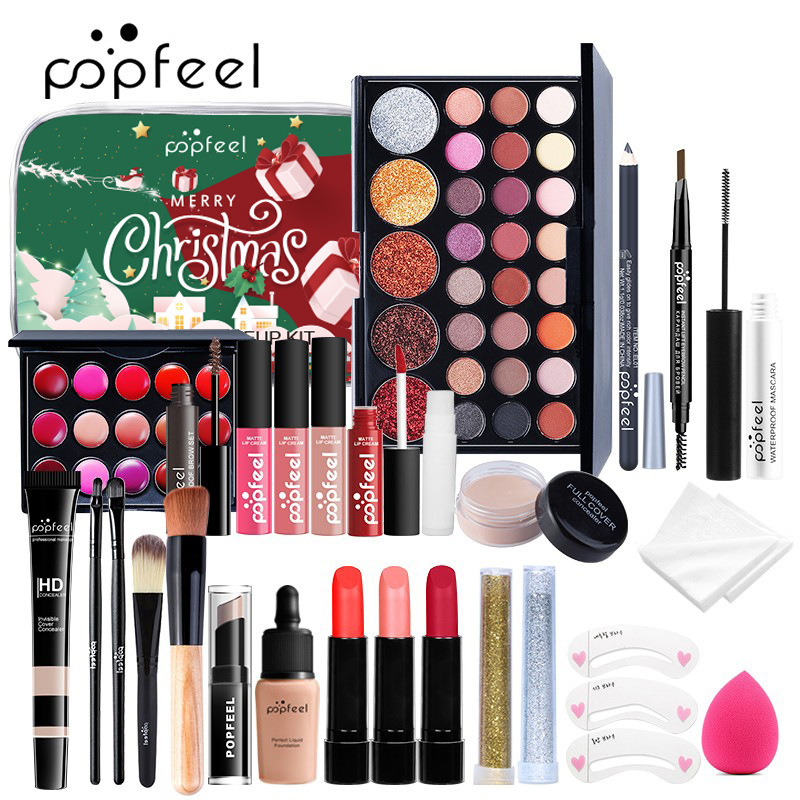Set de Cosméticos Navideños POPFEEL, Maquillaje para Niñas, Actuación Navideña, Éxito de Ventas Transfronterizo, Sombras de Ojos Coloridas