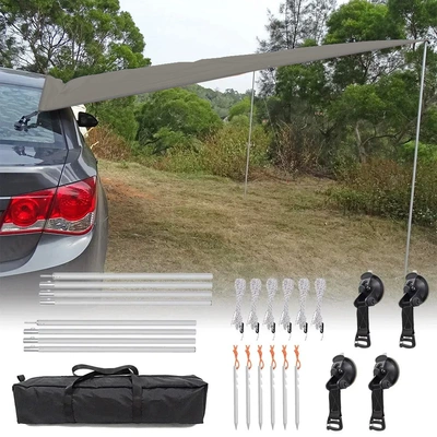 side tent 5-8 people camping | Avtomobil yan çətirləri - olive-green-33-canopy-2m19mm-aluminum-pole-6-floor-nail-wind-ropes-and-4-suction-cup-set-about-176kg
