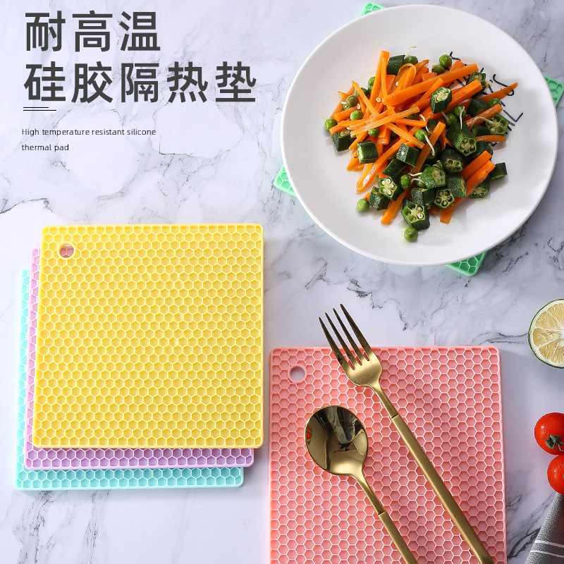 doble cara cuadrada espesa de silicona panal cocina resistente al calor cocina aislante anti-deslizante anti-calent almohadilla de mesa de comedor tazón de cocina
