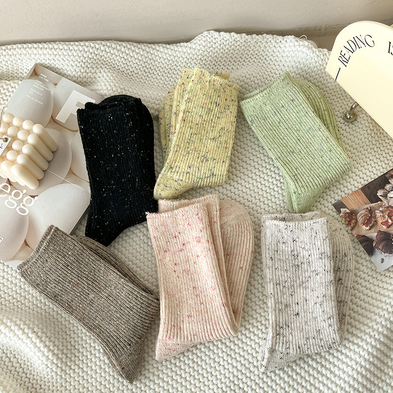 Woolen autumn solid color cashmere velvet keep warm winter socks