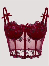 F 14856 Lace-Up Floral Bustier Corset Top �黨����������