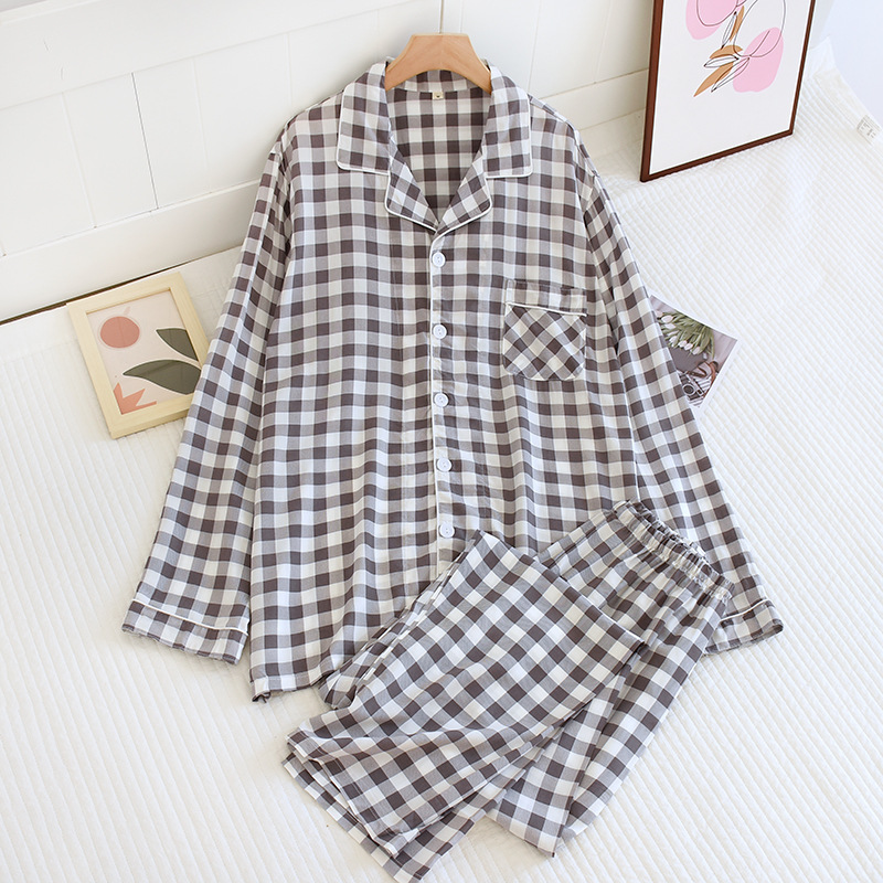 LYZメンズグレーチェック-コットンパジャマ