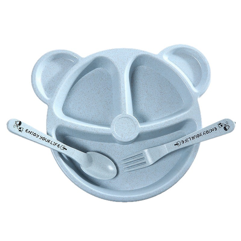 Wheat Straw Cartoon Children's Dielectric Plate for Eating Kindergarten Students Tableware Set 3 Pieces Factory Wholesale
