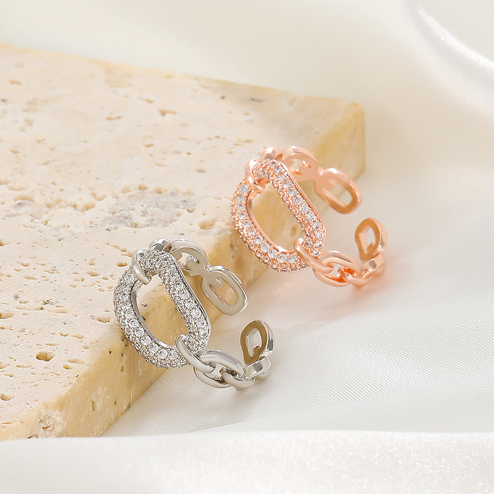 Fashion Geometric Copper Open Ring Inlay Zircon Copper Rings