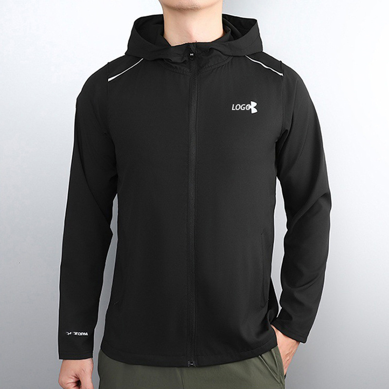 Brand Logo Sports Jacket Men's Spring & Fall Outdoor Windproof Jacket Quick-Drying Casual Zipper Hooded Top Sports Jacket