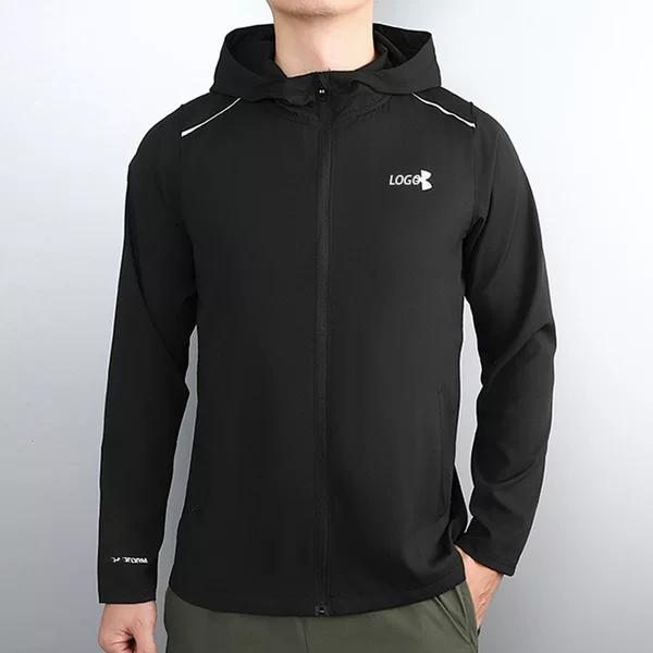 Brand Logo Sports Jacket Men's Spring & Fall Outdoor Windproof Jacket Quick-Drying Casual Zipper Hooded Top Sports Jacket
