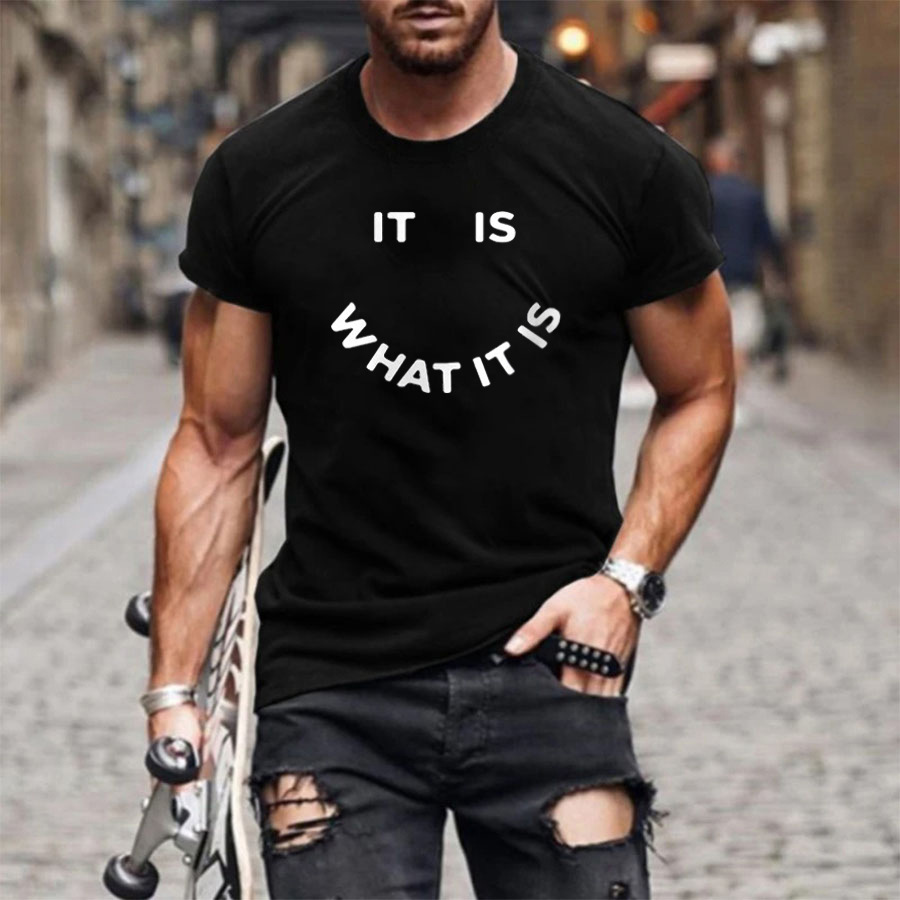 2021 cross-border Amazon new men's large size casual non-collar young short-sleeved letter print T-shirt