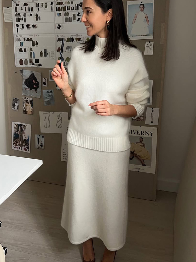 Temperamento elegante y casual de color sólido suéter de manga larga de medio cuello alto 2025, otoño y invierno nuevo estilo europeo y americano transfronterizo
