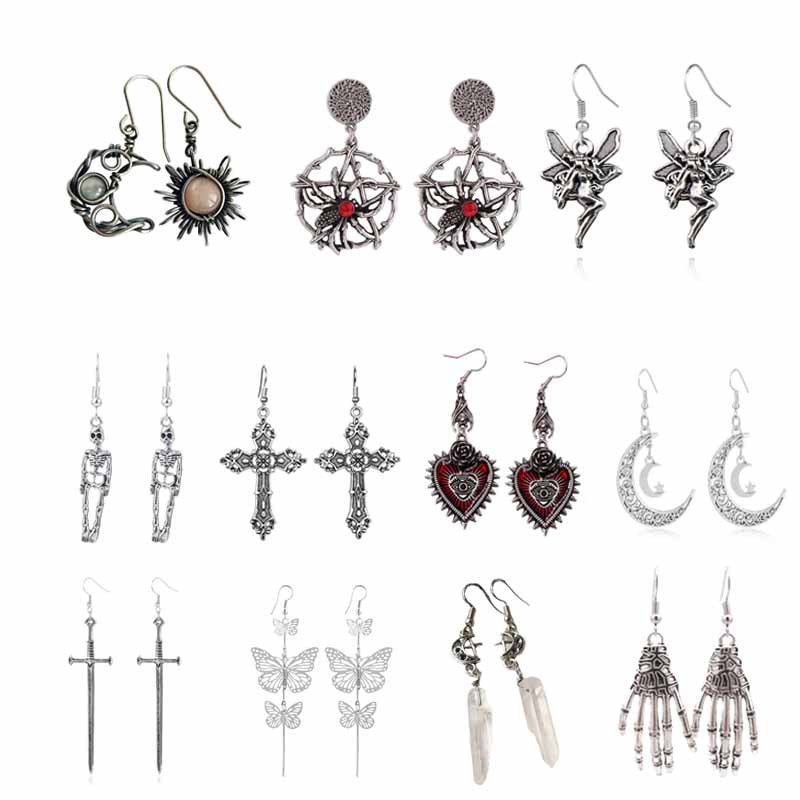 Cross Border Bohemian Style Vintage Sun Moon Earrings Moonstone Asymmetric Alloy Croheart Earrings