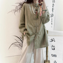 棉套装女2023新中式清冷感衬衫女复古中国风盘扣