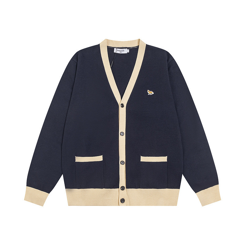 Maison Kitsune Fox Autumn New Style Chest Badge Embroidery Print Knitted Cardigan Sweater Jacket