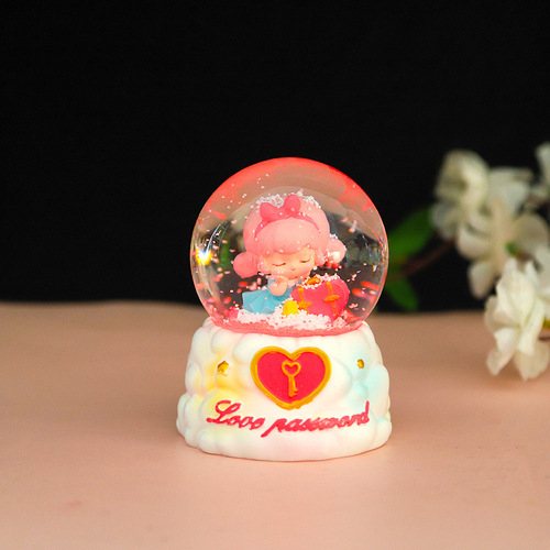 Cartoon Couple Glowing Snowflake Crystal Ball Music Box Creative Home Decor Gift for Boyfriend and Girlfriend, Birthday Present for Students