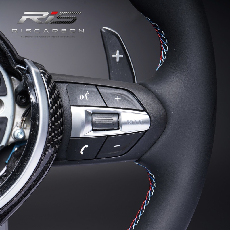 Compatible with BMW round silver carbon cover with red M logo steering wheel F30F10F11F15F16F20F25F48F01