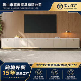 简约意式轻奢电视架流线竖条纹落地柜现代家居客厅储物柜隐藏隔层