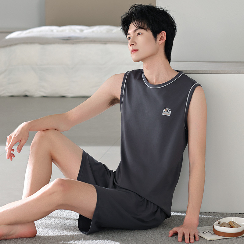 Pijama de hombre de verano modelo chaleco sin mangas delgado ropa casera casera papá suelta tamaño grande se puede usar fuera