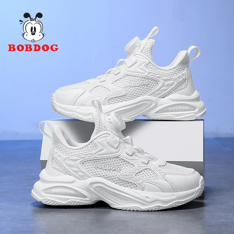 Babudou zapatos blancos para niños 2025 primavera y otoño nuevo estilo malla transpirable para niños grandes y niñas zapatillas blancas