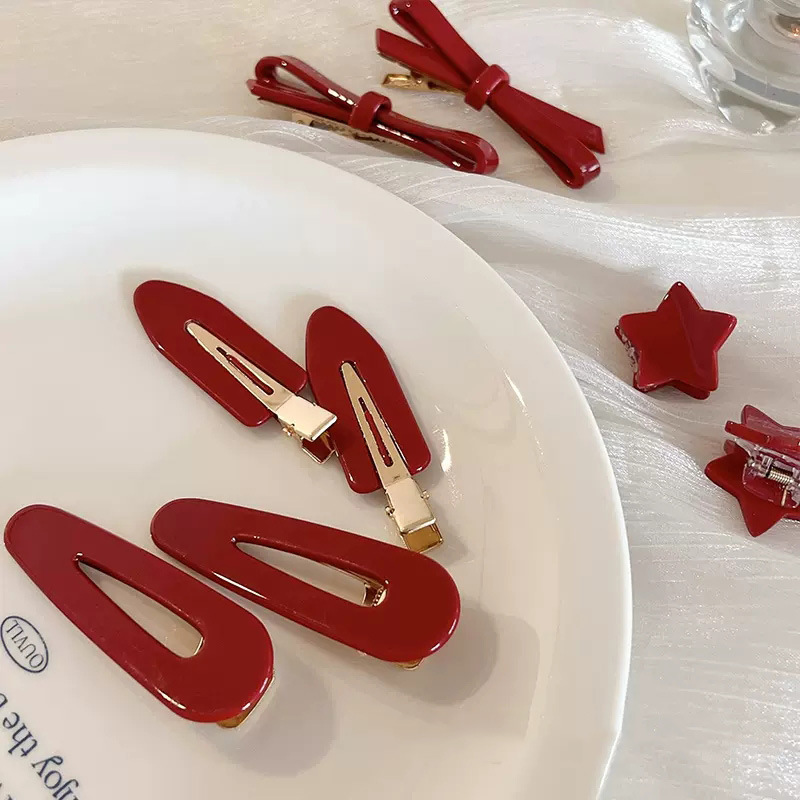 New Year Red Hairpin Duckbill Acrylic Barrettes Christmas Party Hair Grip DIY Hair Accessories Clips for Women Girl Gifts_voghion.com