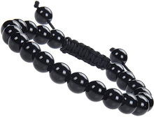 歐美跨境新款8MM天然石黑曜石珠子水晶健身手串手工編織情侶手鏈