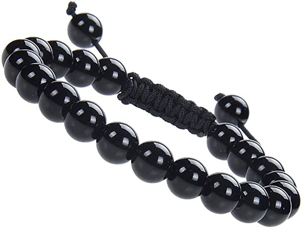 歐美跨境新款8MM天然石黑曜石珠子水晶健身手串手工編織情侶手鏈