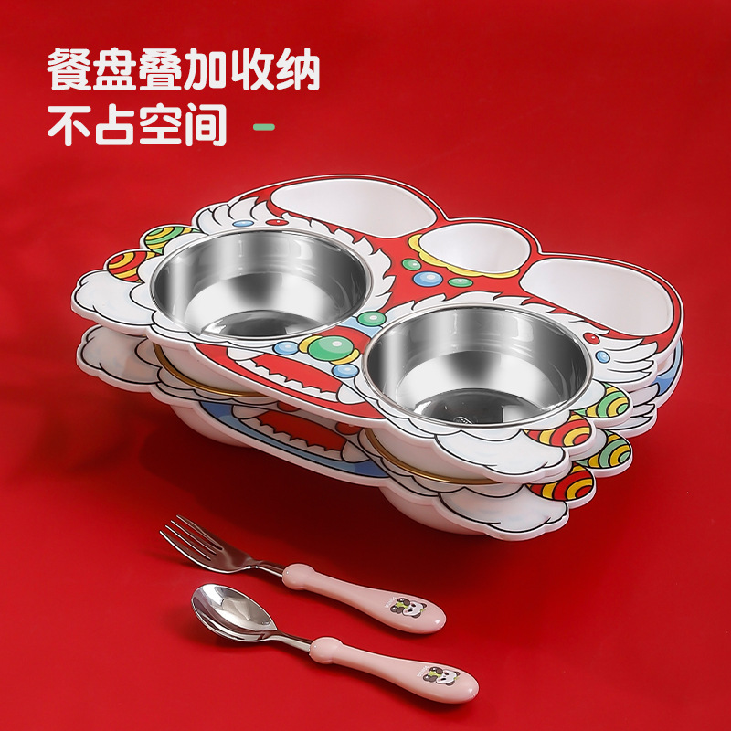 La nueva marea nacional despertar león 304 platos de acero inoxidable para niños estudiantes regalos para bebés a prueba de caídas cubiertos de jardín de infantes