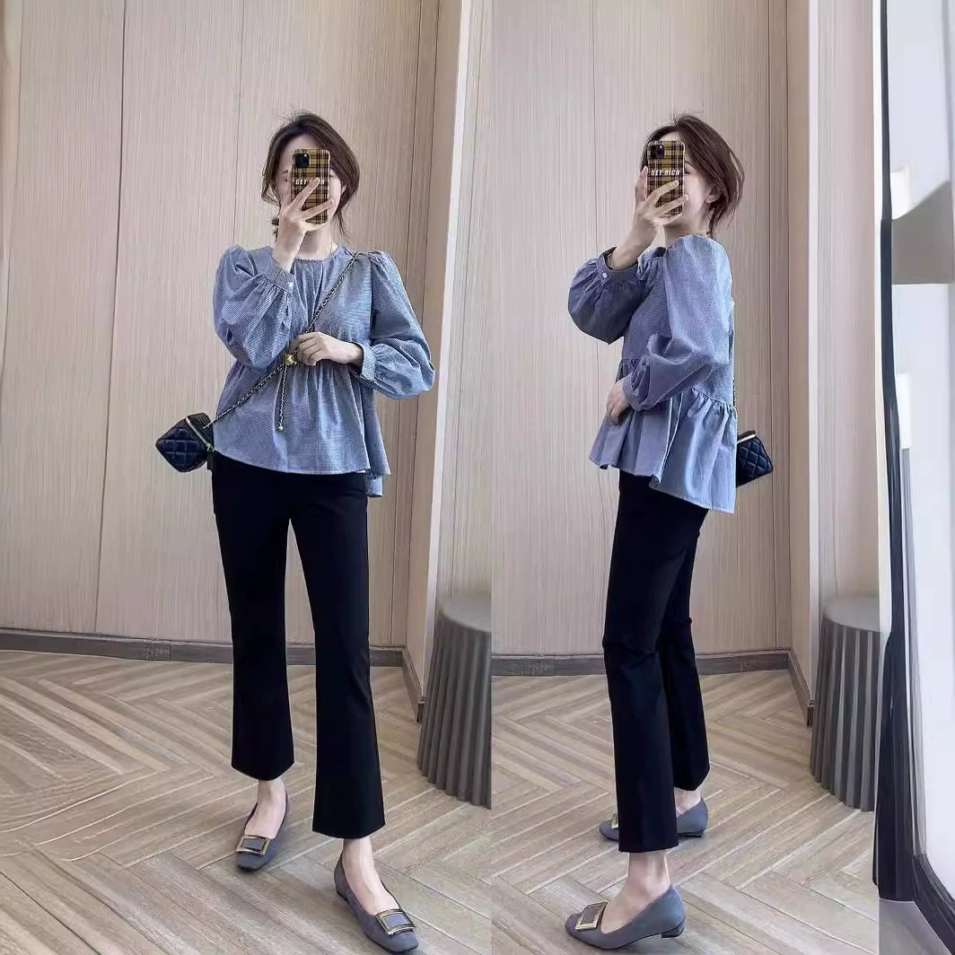 Эластичные объемные эластичные брюки с завышенной талией свободные расклешенные укороченные брюки 23AA0711