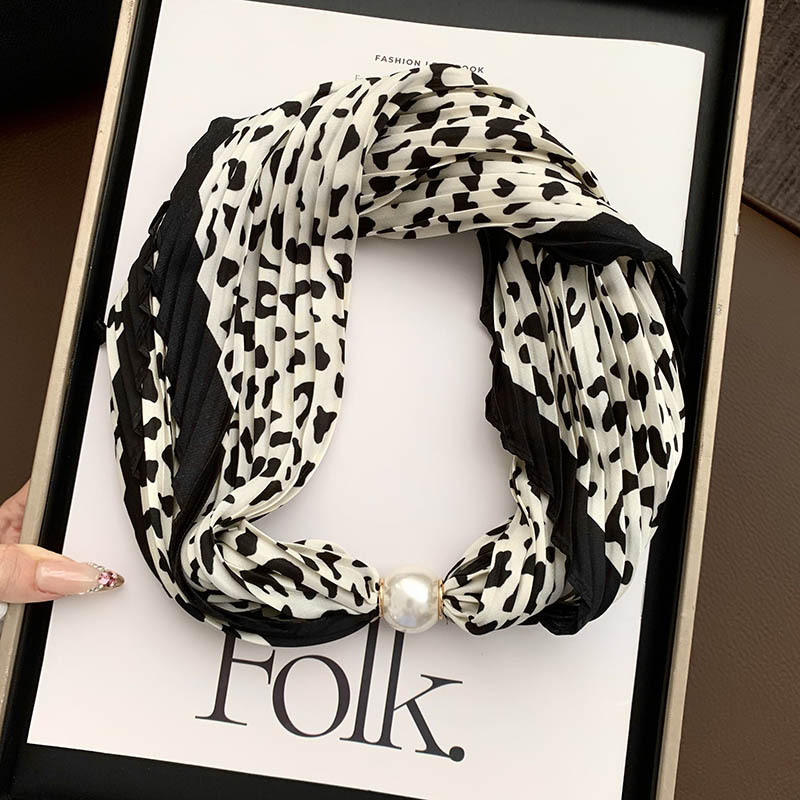 Hebilla de succión magnética collar de perlas bufanda de seda larga y estrecha bufanda de cuello femenino con camisa bufanda fina bufanda de seda plisada bufanda