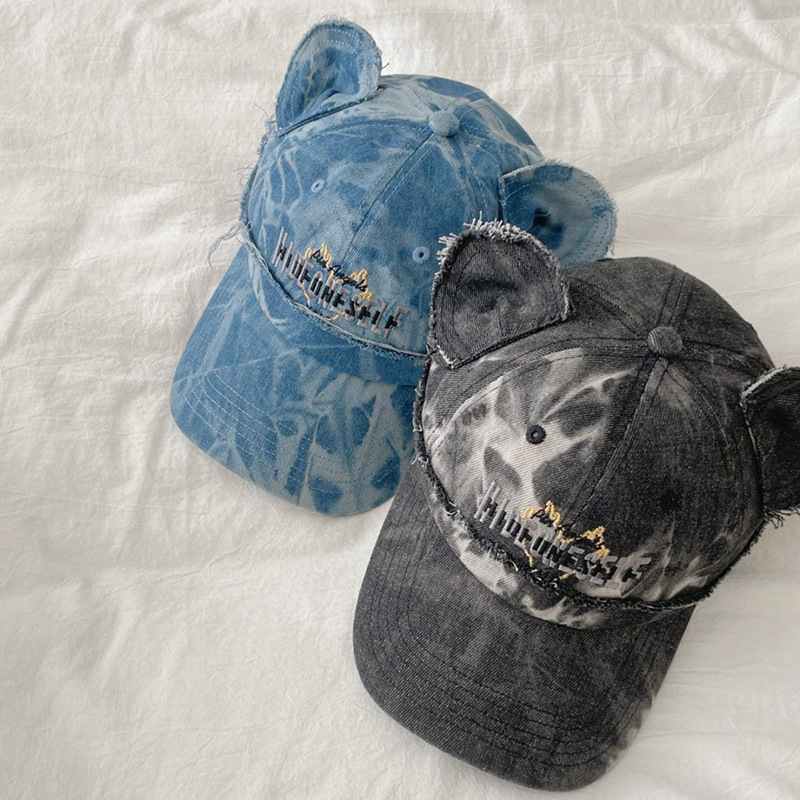 Padres e hijos hacen viejos sombreros de béisbol retro vaqueros adorables orejas de oso hip-hop callejero adultos sombreros de boca de pato marea