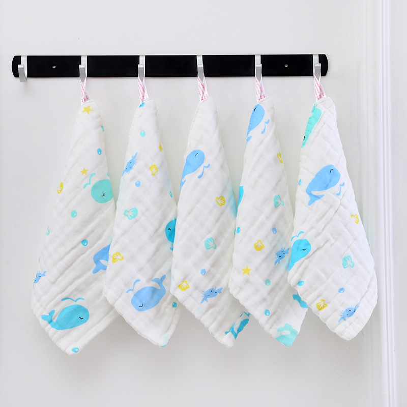 High density six layer cotton small towel 30*30 gauze children's face towel water wash cotton children's towel printing water mouth towel batch