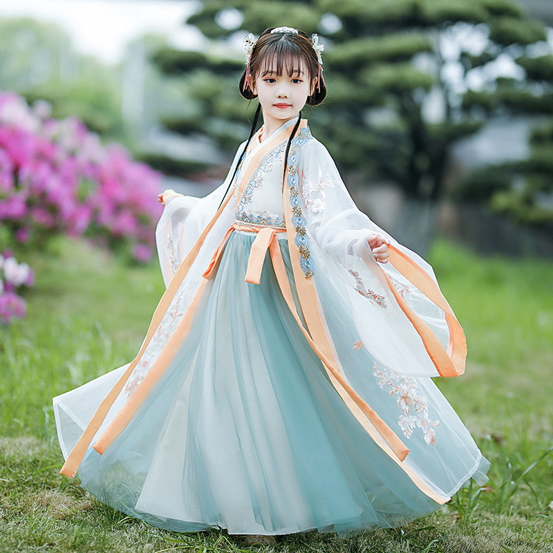 Children's long-sleeved Hanfu summer super fairy girl ancient costume Tang suit girl Chinese style ancient Hanfu skirt spring and autumn