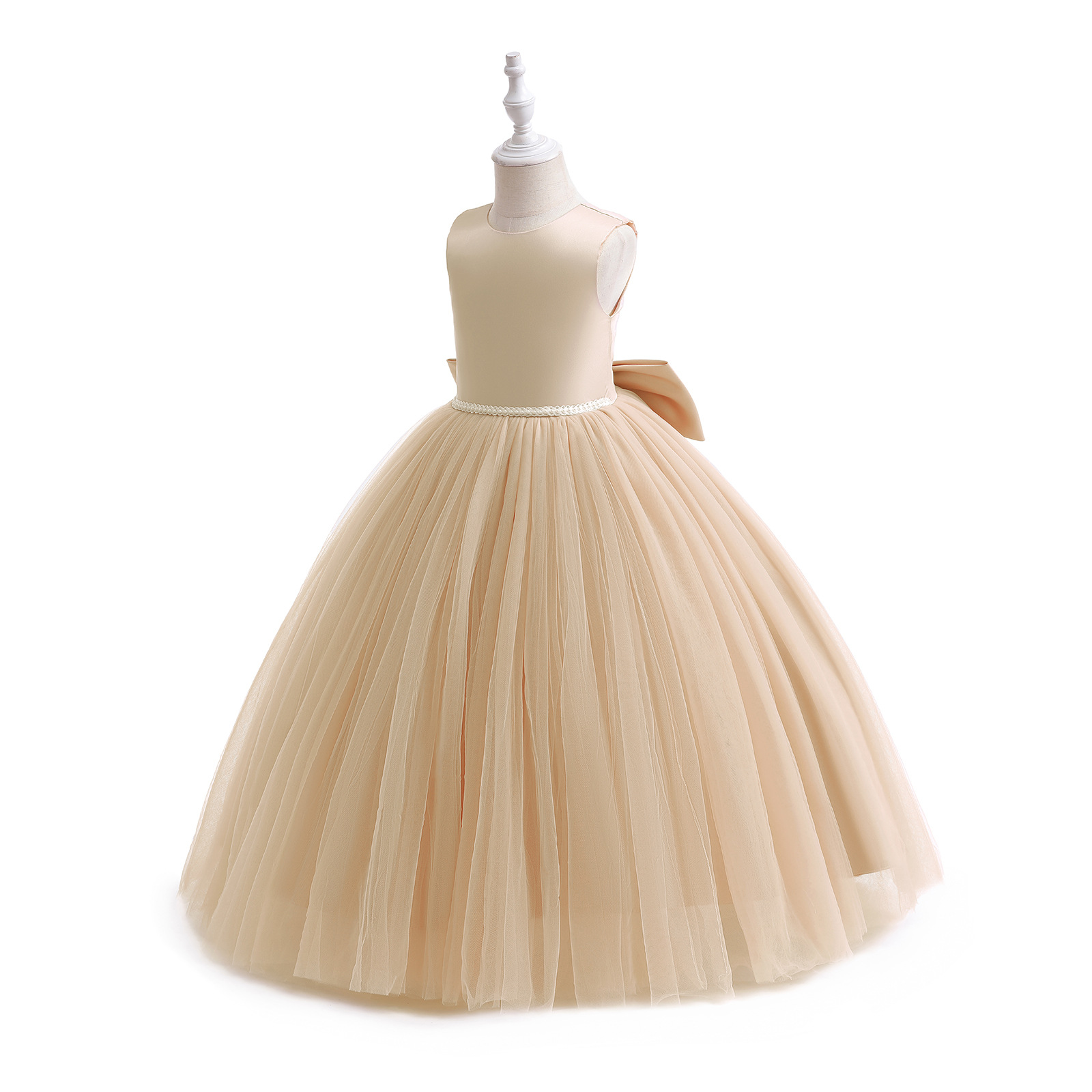 thumbnail image 5 of Vestido de noche para niña con lazo grande sin espalda, vestido de gasa esponjosa para niña, vestido de princesa, vestido de niña de las flores para boda, 5 of 5