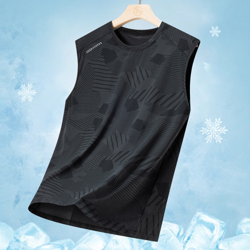 Summer Ice Silk Backless T-Shirt for Men Camouflage Quick-Dry Elastic Outdoor Sports Thin Air-Conditioning Casual Sleeveless Top Trend