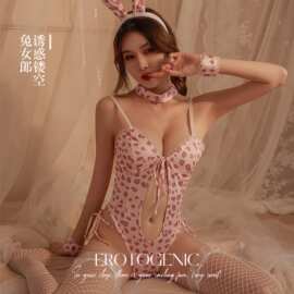 情趣内衣豹纹兔女郎纯欲性感开裆连体制服激情诱惑角色扮演套装女
