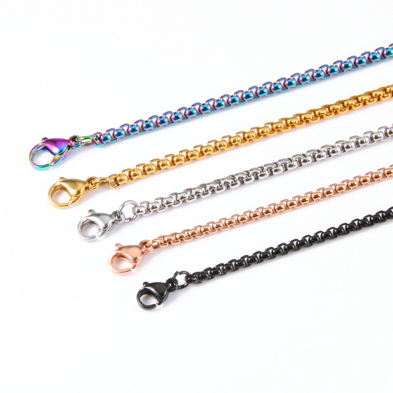 2mm-4mm stainless steel square pearl chain necklace steel/gold/black/Rose Gold/colorful 45cm-75168.s08