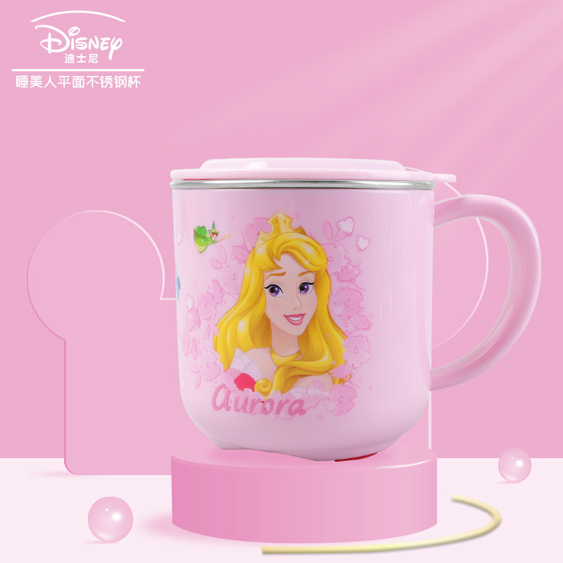 Taza de acero inoxidable para niños de Disney Taza de agua para niños Taza de agua para bebés Taza de leche casera anticaídas Set de cubiertos para bebés