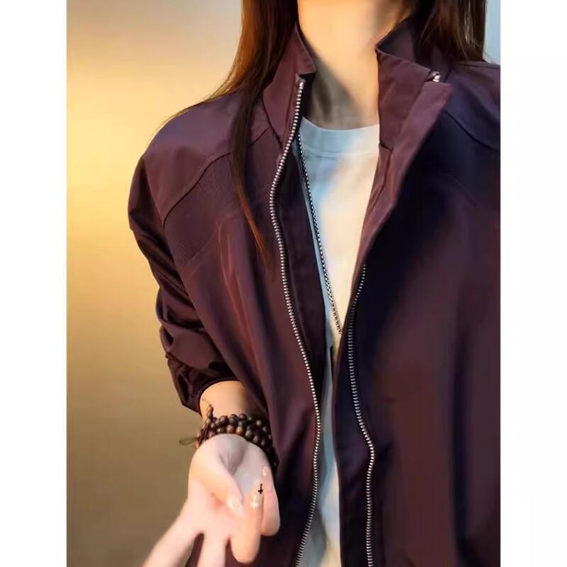 Purple American-Style Stand-Collar Flight Jacket for Men, Spring Deconstructed Patchwork Workwear Jacket, Short Softshell Windbreaker Purple American-Style Stand-Collar Flight Jacket for Men, Spring Deconstructed Patchwork Workwear Jacket, Short Softshell Windbreaker