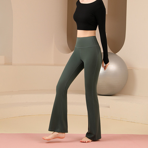 Micro-bellows high-waisted yoga pants, sheer high-elasticity, leg-lengthening, slimming, fitness, training pants, butt-lifting, casual pants
