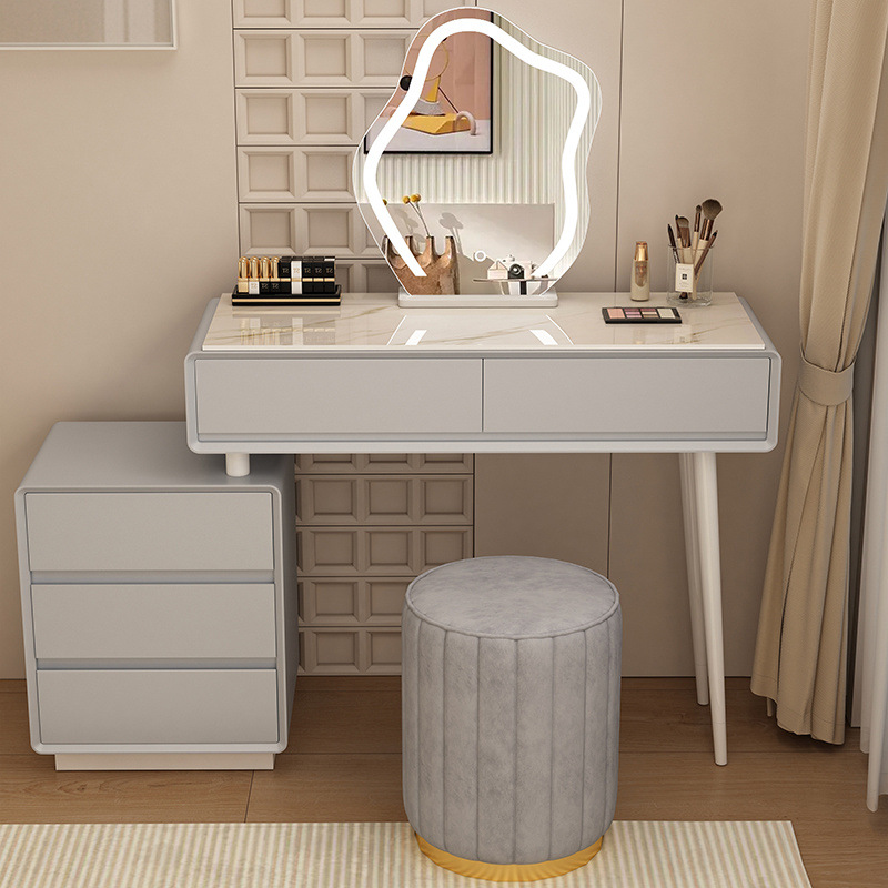 Madera maciza tablero de roca mesa de tocador de estilo de viento silencioso mesa de maquillaje de estilo de viento crema gabinete de almacenamiento mesas de cabecera de cama pequeñas mesas de maquillaje en una