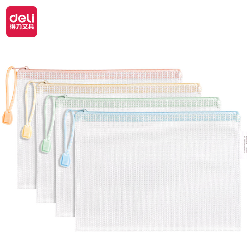 Bolsa de archivo Deli con cremallera 63480A/63480, bolsa de malla para clasificación de temas, bolsa impermeable transparente para papeles de prueba