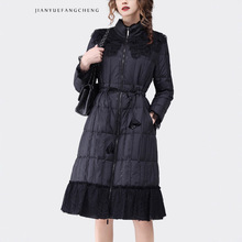 可2025秋冬羽绒服女中长款蕾丝设计感收腰洋气珠片过膝羽绒衣