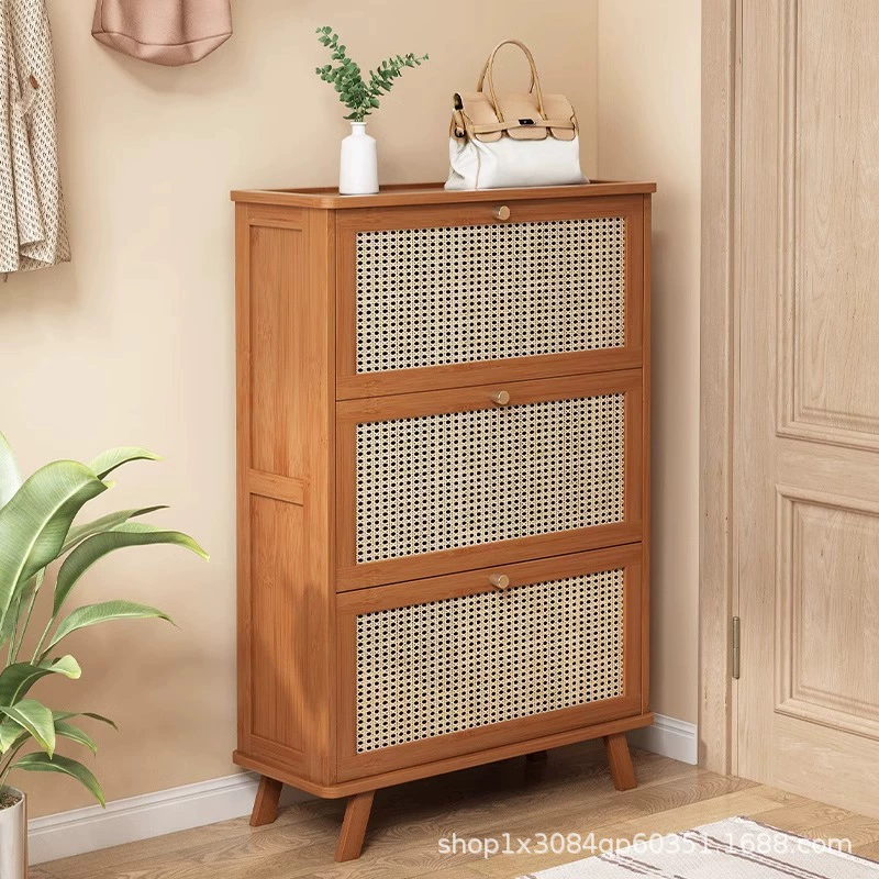 Новый китайский стиль из ротанга с опрокидывания ультратонкий обувной шкаф для домашнего обихода