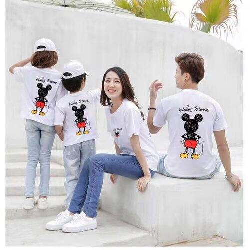  new summer style Mickey Kindergarten parent-child clothing for a family of three, family clothing, cotton short-sleeved T-shirts