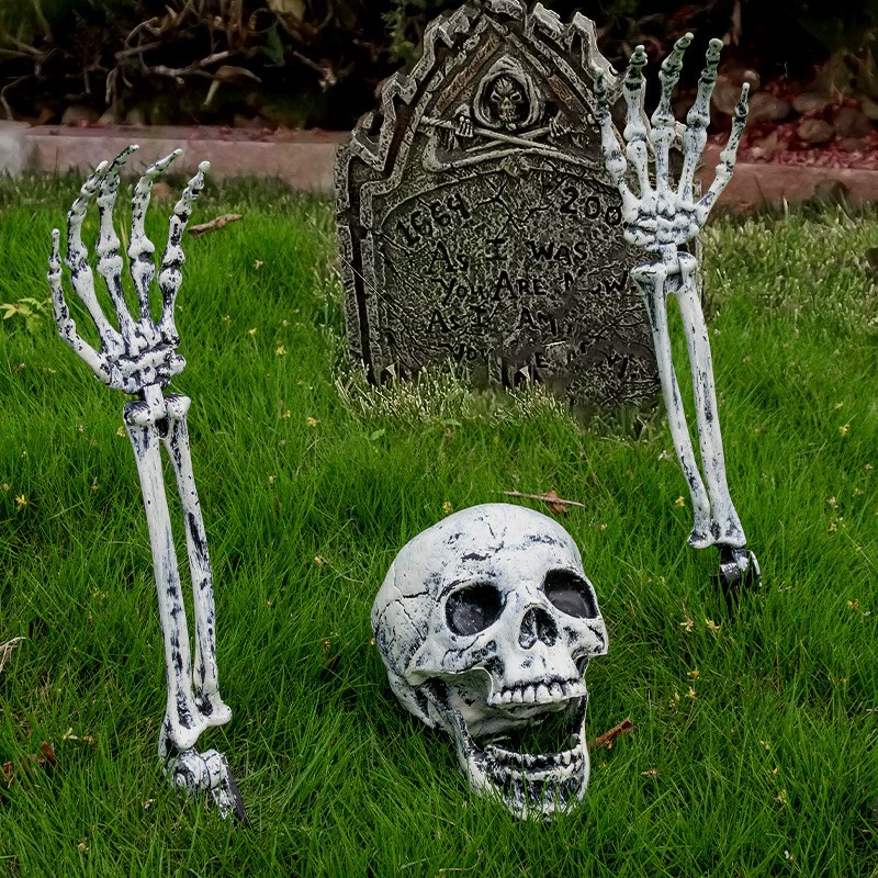 Halloween Skull Decoration Set (SOURCE FACTORY) — Luminous Skull & Hands, 3-piece Ornamental Prop