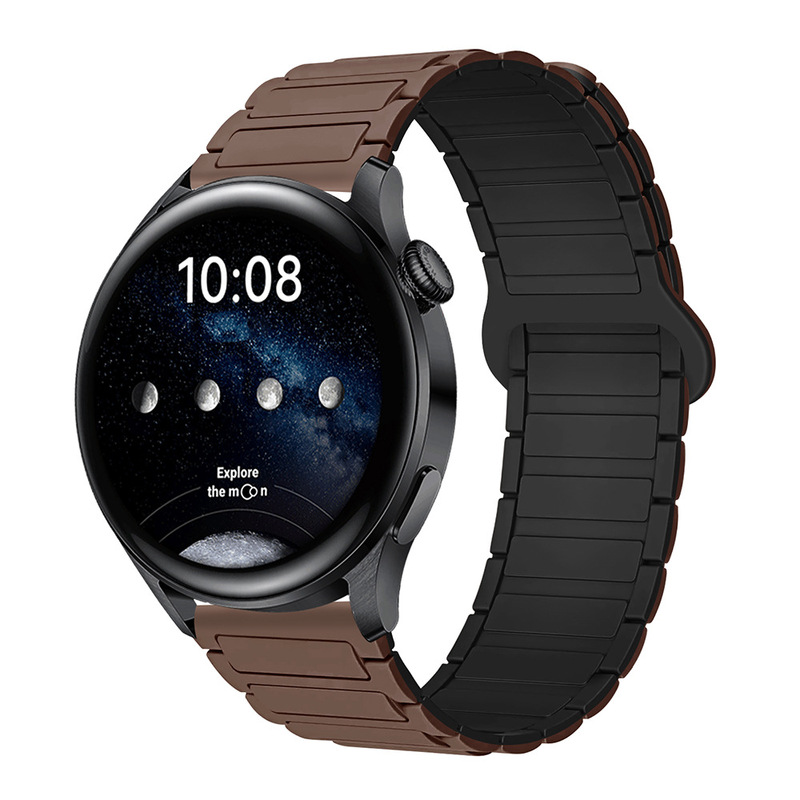 适用三星华为表带GT3/4/5荣耀watch4567二代三珠硅胶磁吸手表带|undefined