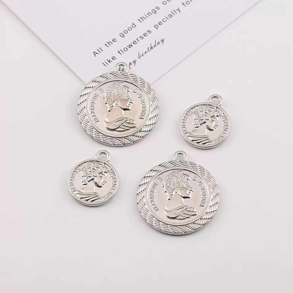 复古美人头钱币合金吊坠 diy手工自制项链钥匙扣挂件饰品材料配件