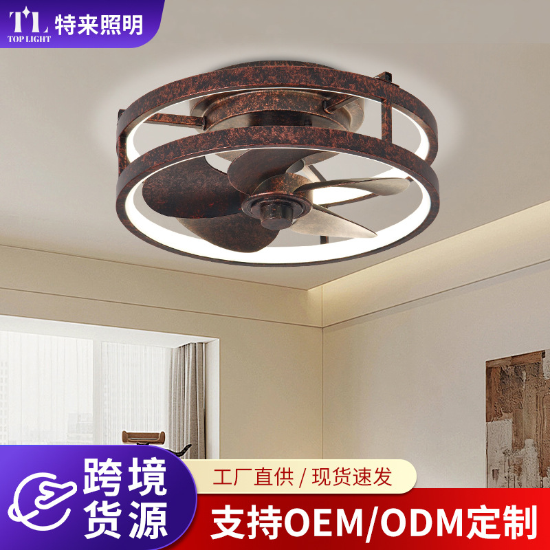 Ventilador de Techo con Luz Retro de Plástico ABS, Silencioso, Control por Aplicación, para Dormitorio y Sala de Estar