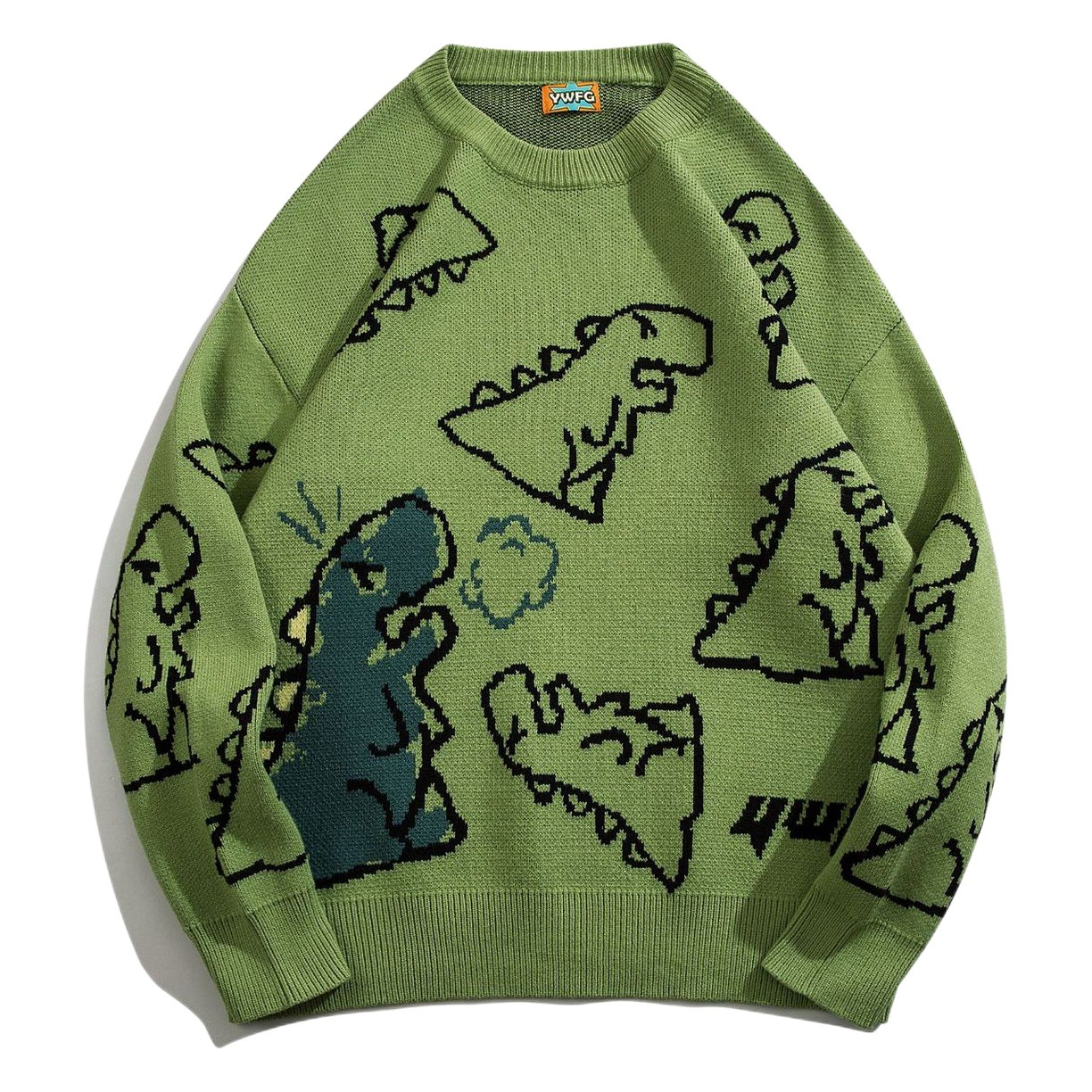 Suéter informal holgado para parejas, tejido jacquard con diseño de dinosaurio, novedad 2025, éxito de ventas en TEMU, Shein y Amazon, de YWFG image 1